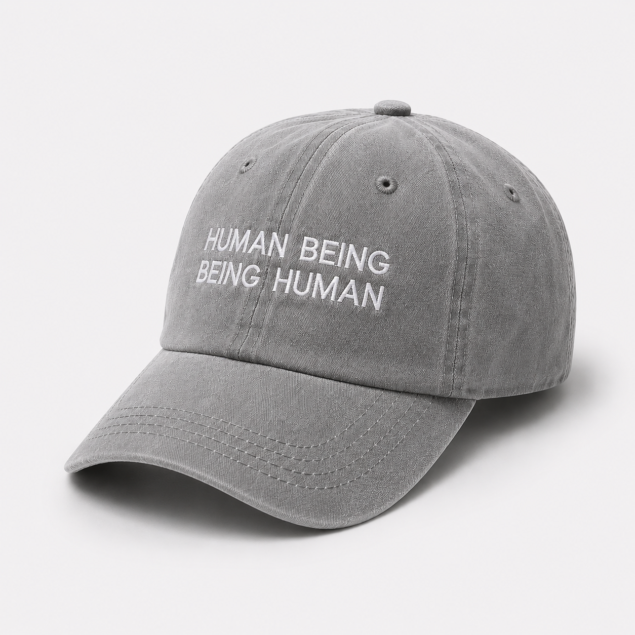 Gray Cap with white text "Human Being Being Human-CAP"